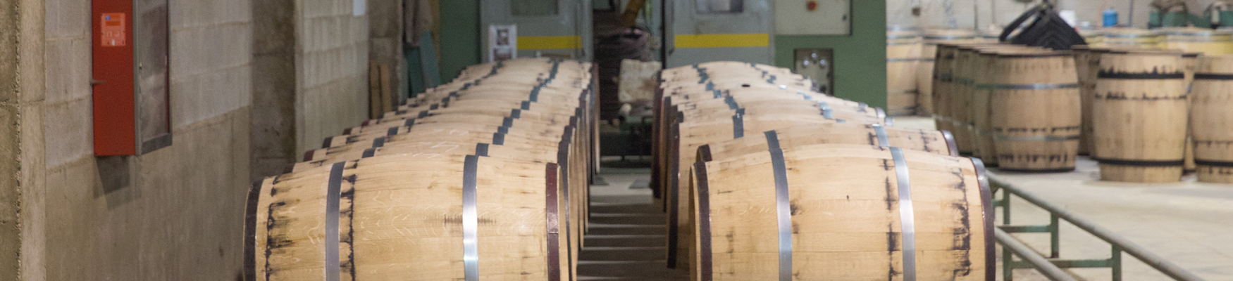 Barrels laying on their side in warehouse